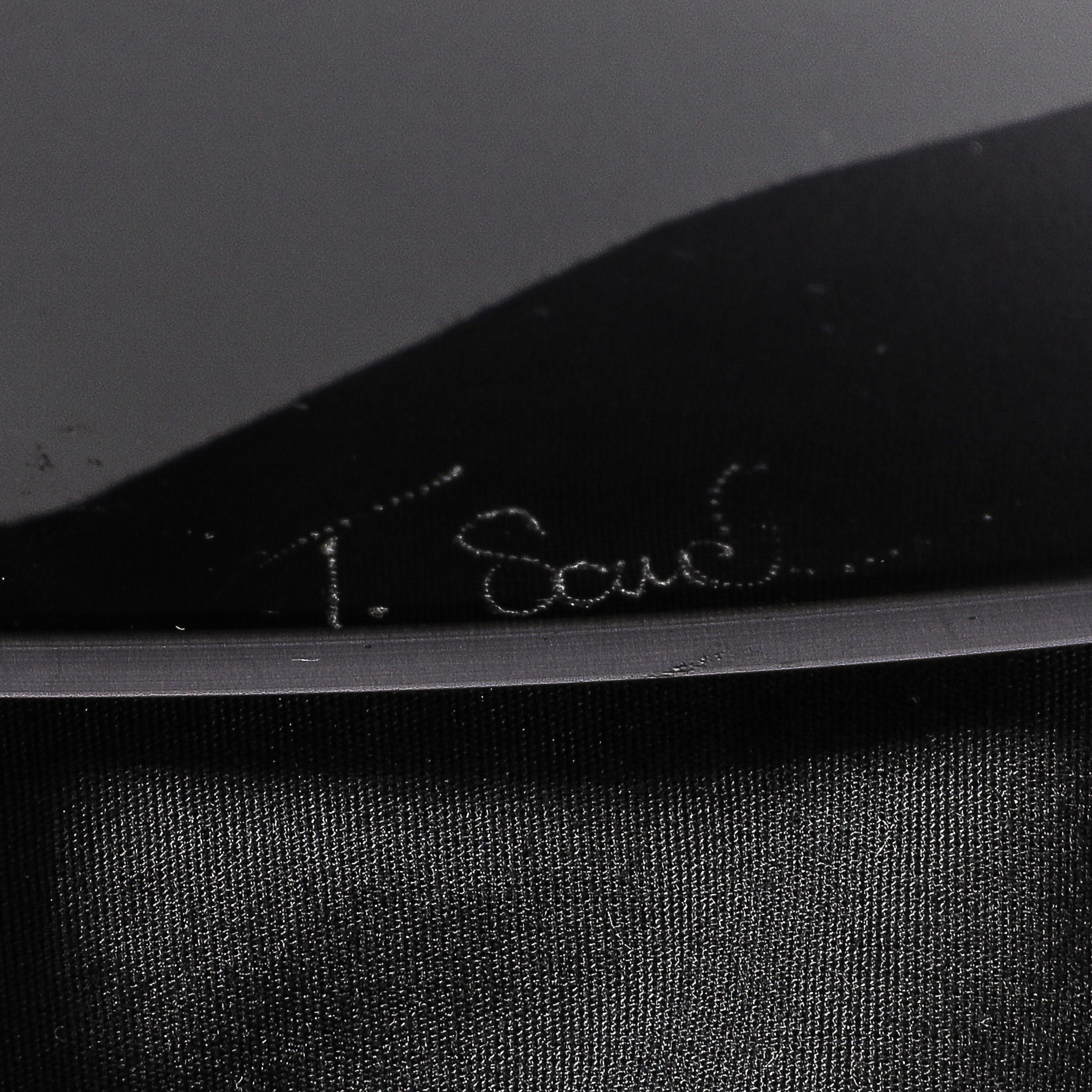 Mid-Century Abstract Smoked Glass Frosted Detailed Disc Sculpture signed T Saul For Sale 9