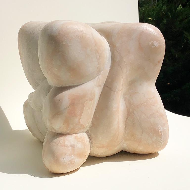 Mid-Century Modern Midcentury Abstract Solid Marble Biomorphic Sculpture in Pink and Cream
