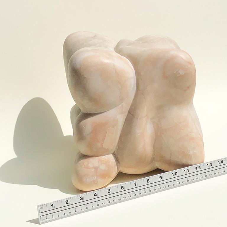 American Midcentury Abstract Solid Marble Biomorphic Sculpture in Pink and Cream