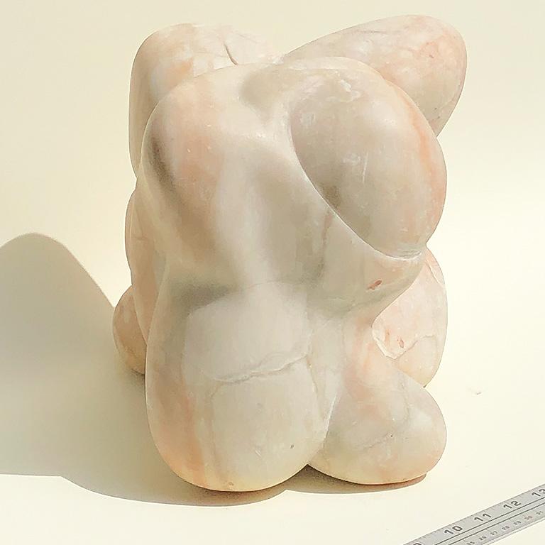 Midcentury Abstract Solid Marble Biomorphic Sculpture in Pink and Cream In Excellent Condition In Oklahoma City, OK
