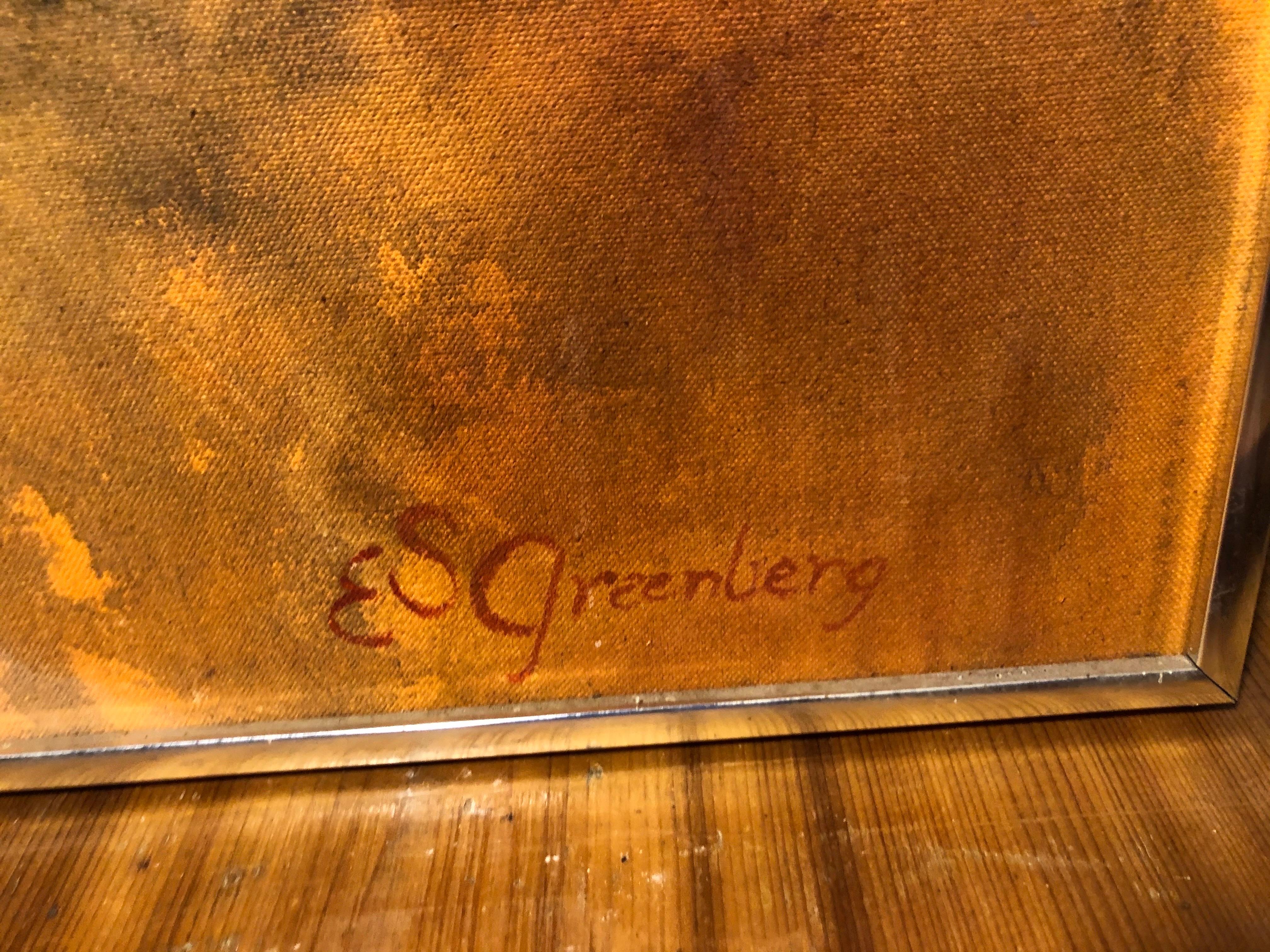 Abstraktes quadratisches Gemälde aus der Mitte des Jahrhunderts von E.S Greenberg im Angebot 8