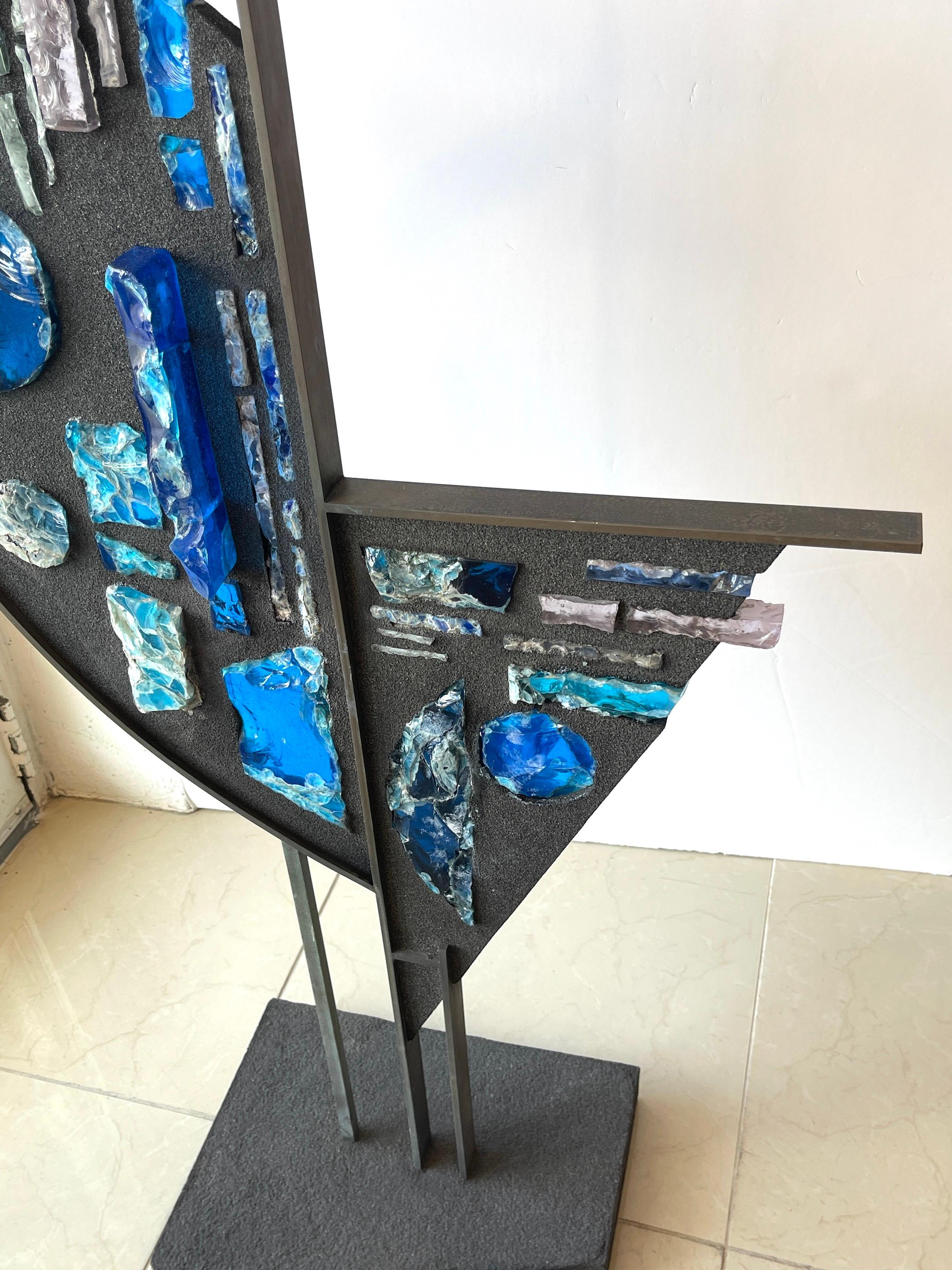 Mid Century Abstract Steel and Art Glass 'Sail' Sculpture 4