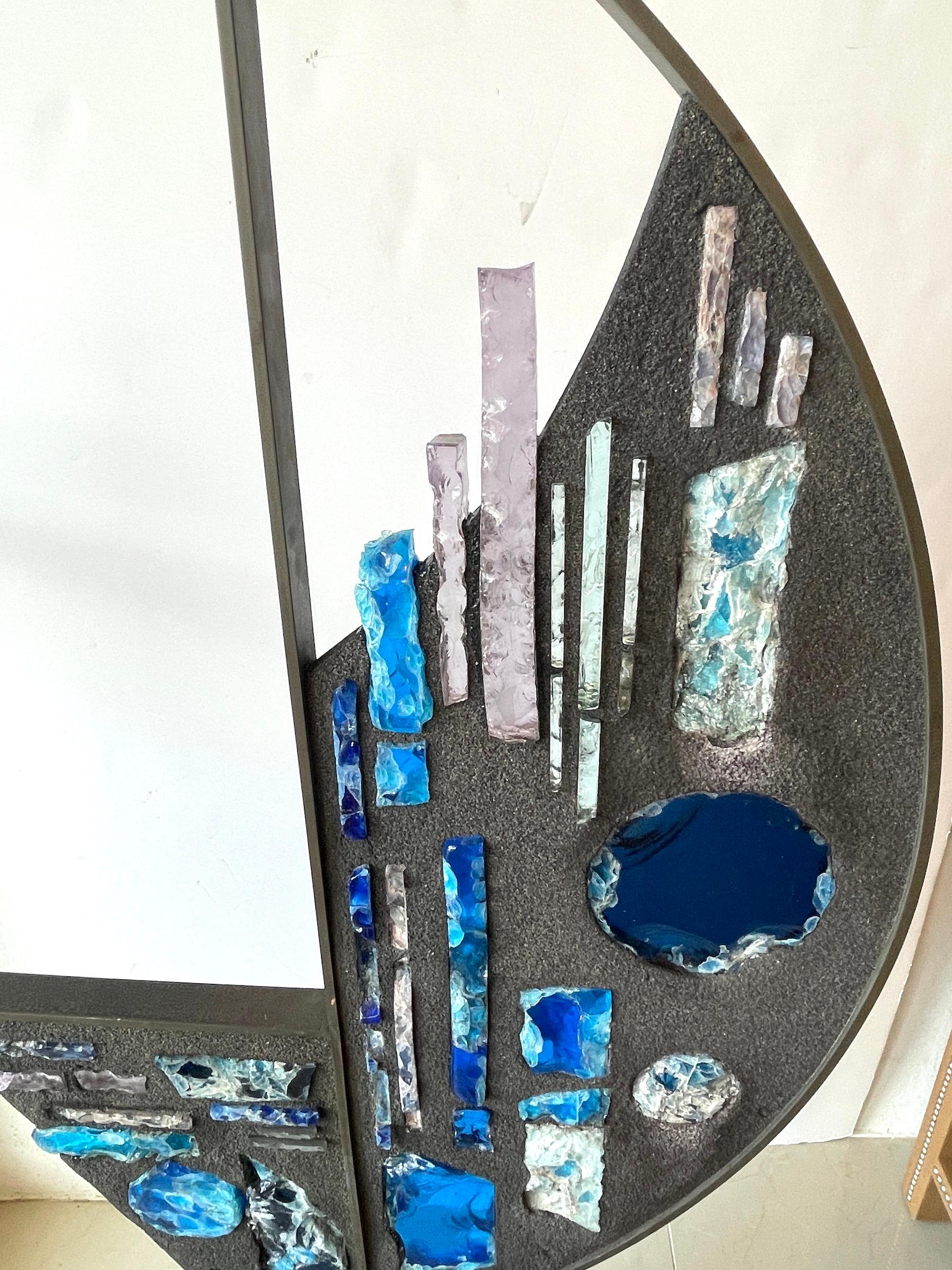 Mid Century Abstract Steel and Art Glass 'Sail' Sculpture 9