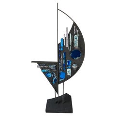 Mid Century Abstract Steel and Art Glass 'Sail' Sculpture