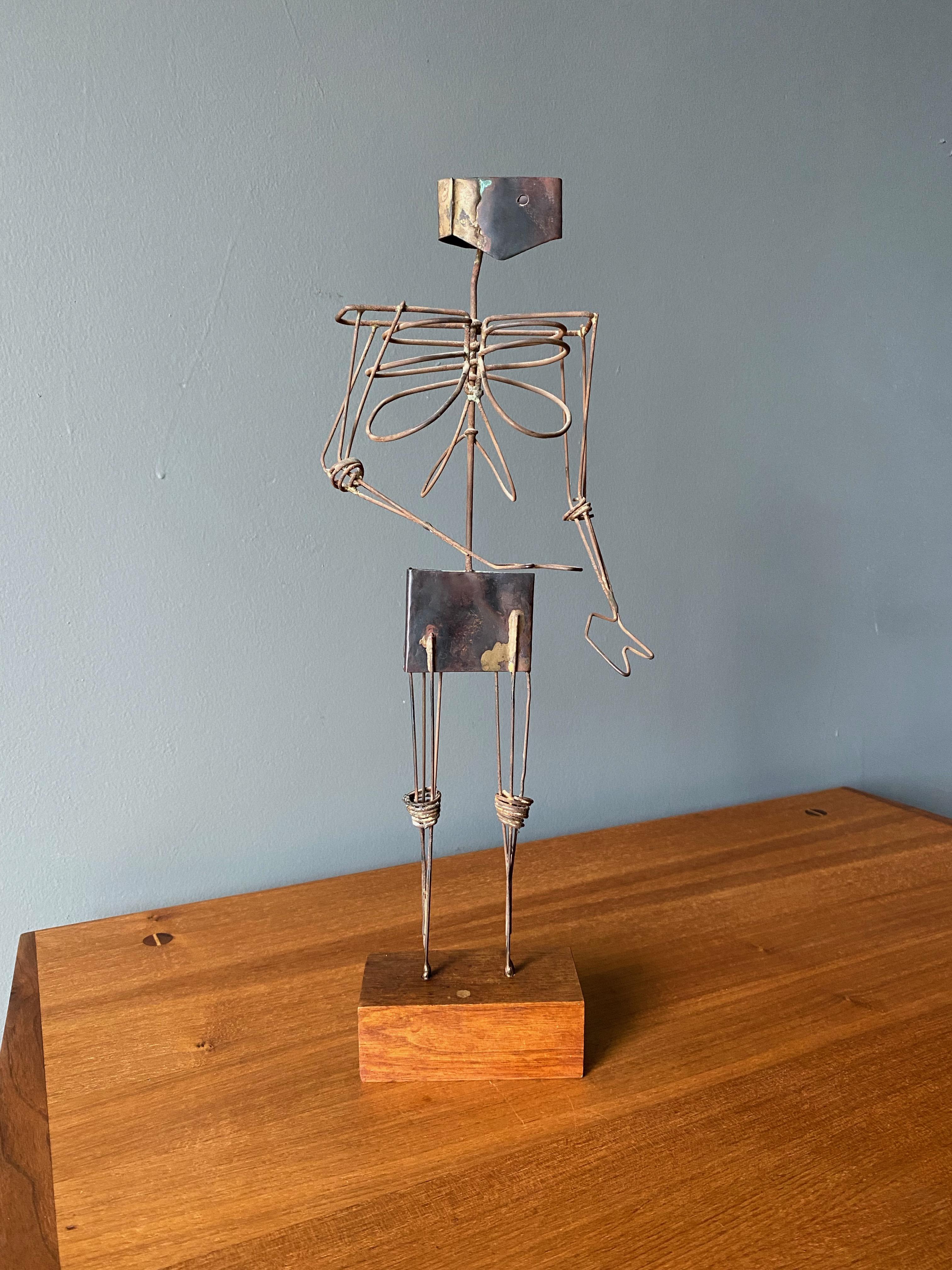 Mid Century Abstract Steel, Brass & Wood 