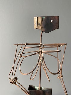 Mid Century Abstract Steel, Brass & Wood "Man" Sculpture