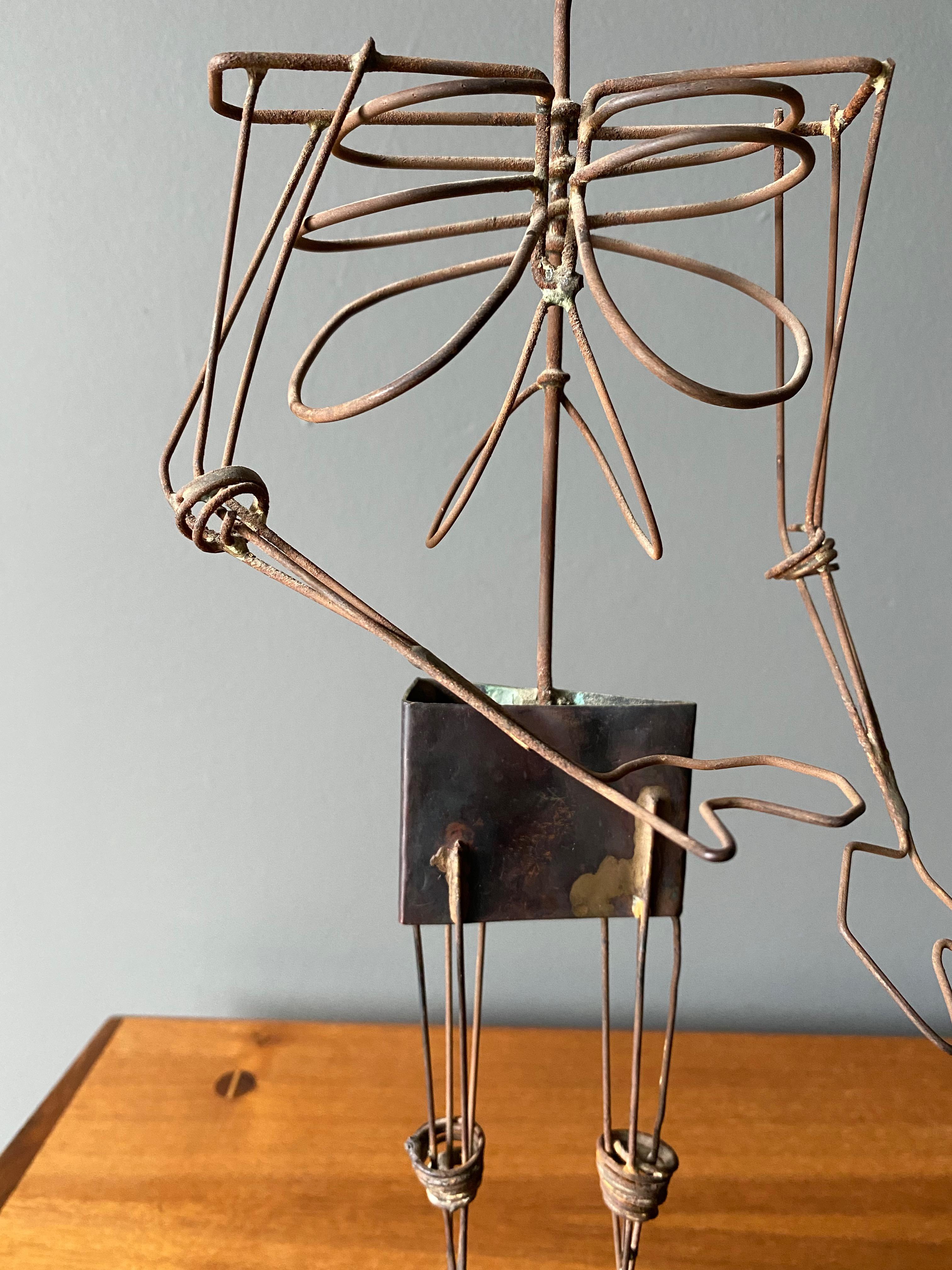 Unknown Mid Century Abstract Steel, Brass & Wood 