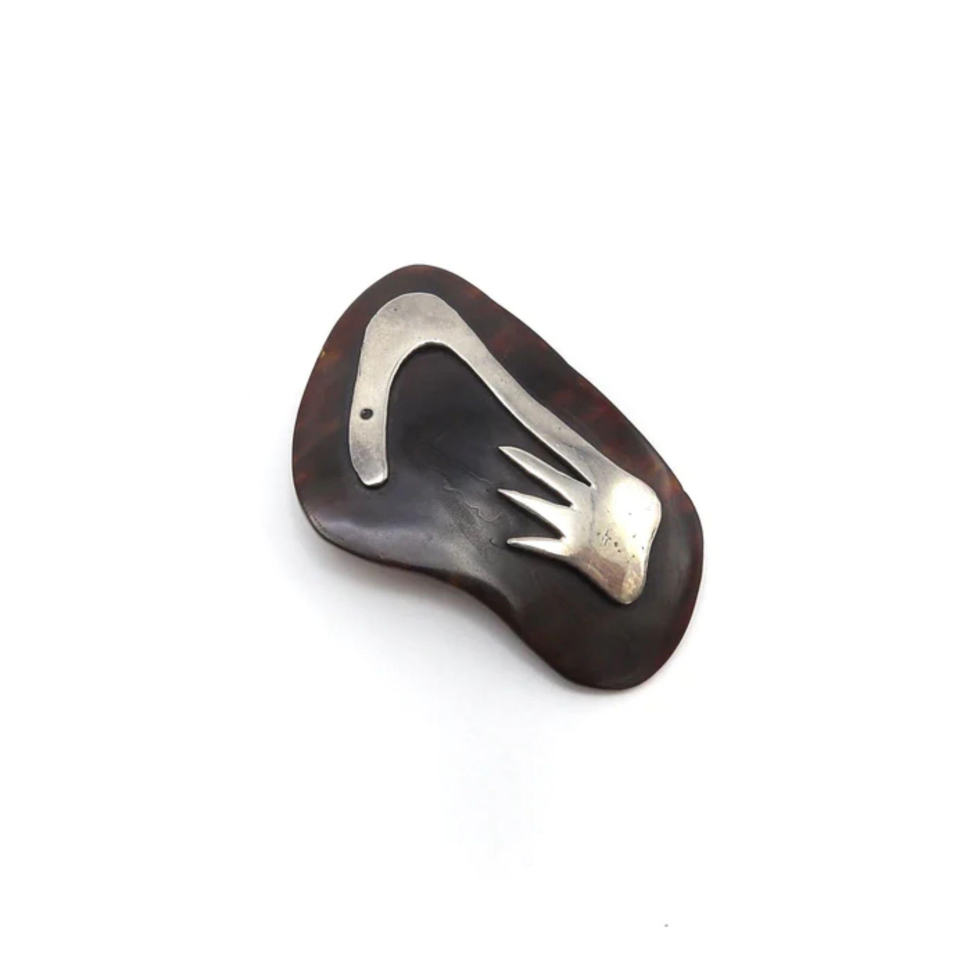 Modernist Mid Century Abstract Taxco Mexico Sterling Silver Brooch For Sale