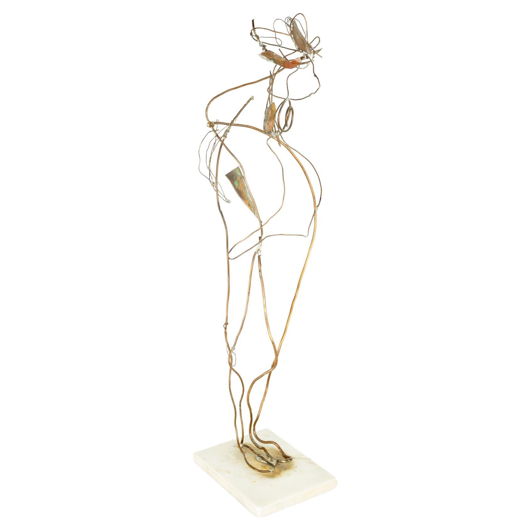 Mid Century Abstract Wire Sculpture 'Summer' on Marble
