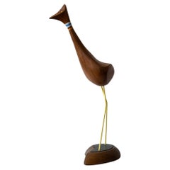Mid Century Abstract Wood Bird Sculpture by Val Robbins