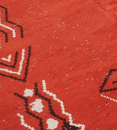 Midcentury Hand-Knotted Wool Deco Rug, Tomato-Red, Scandinavian Design