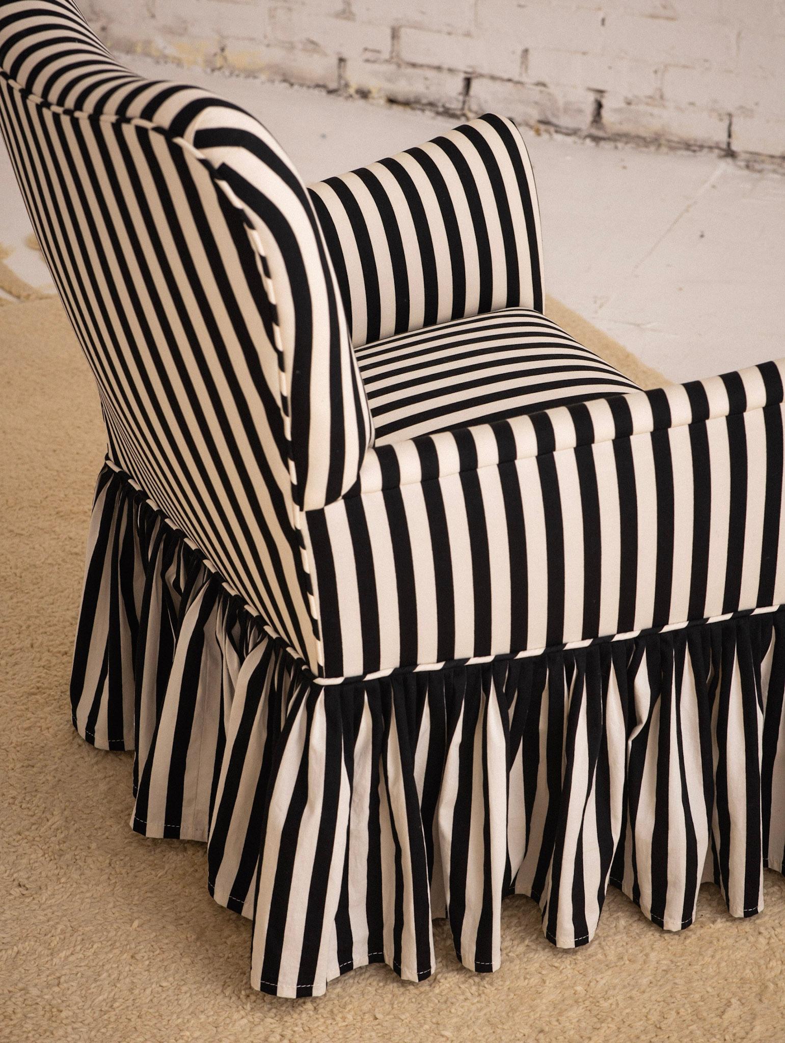 Mid Century Accent Chair in Black and White Stripe with Ruffle Skirt 1