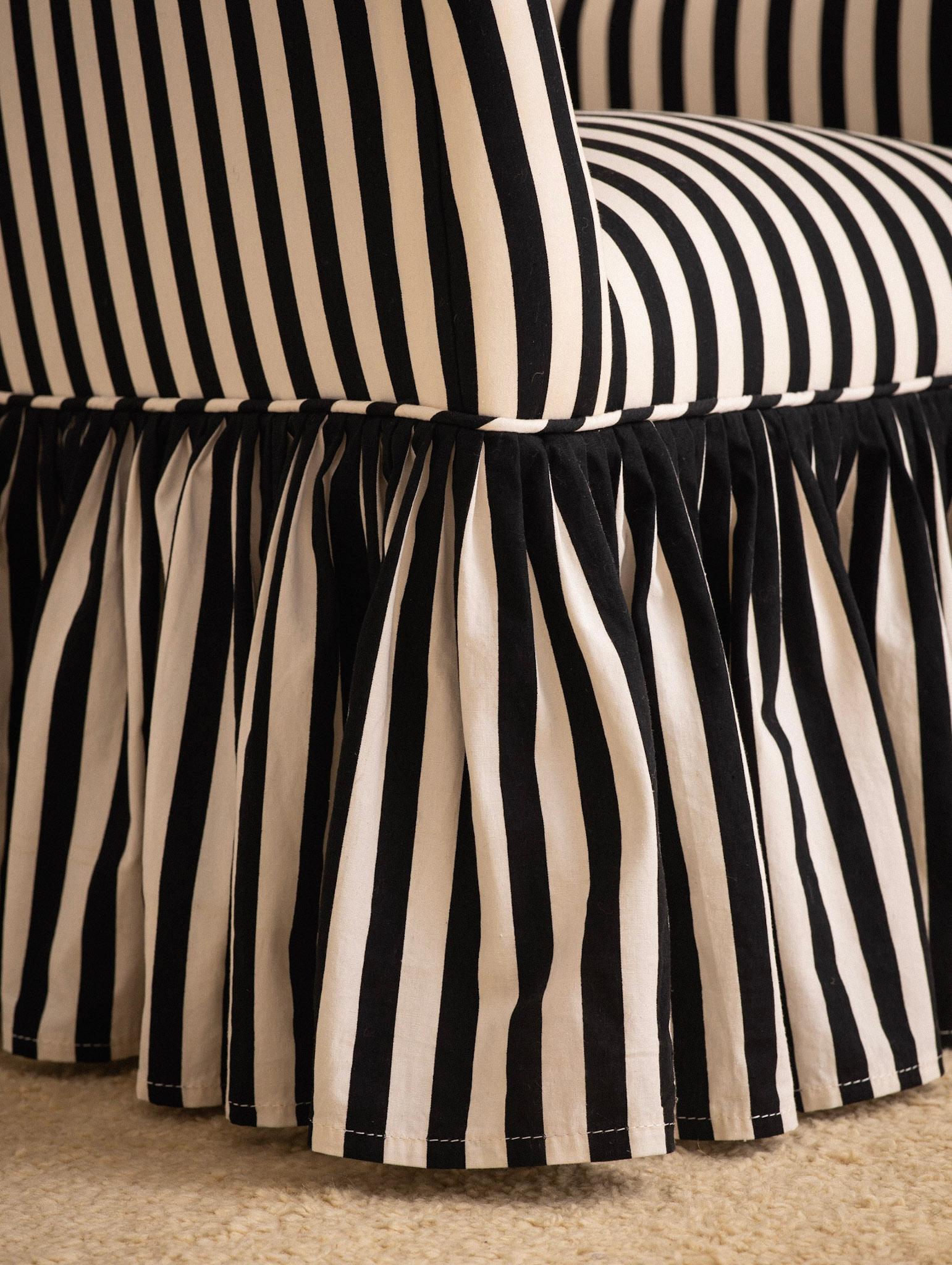 Mid Century Accent Chair in Black and White Stripe with Ruffle Skirt 2