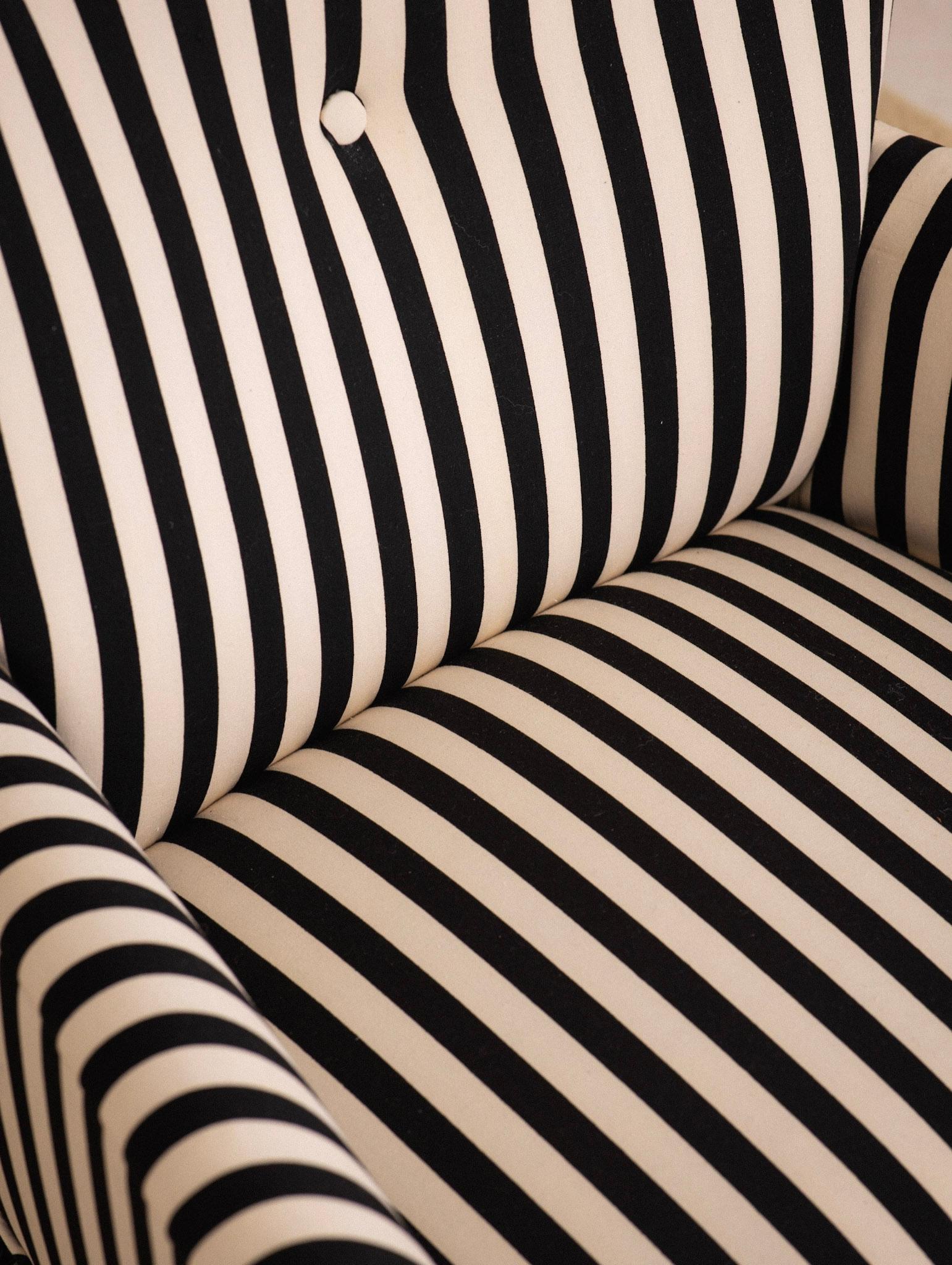 Mid Century Accent Chair in Black and White Stripe with Ruffle Skirt 6