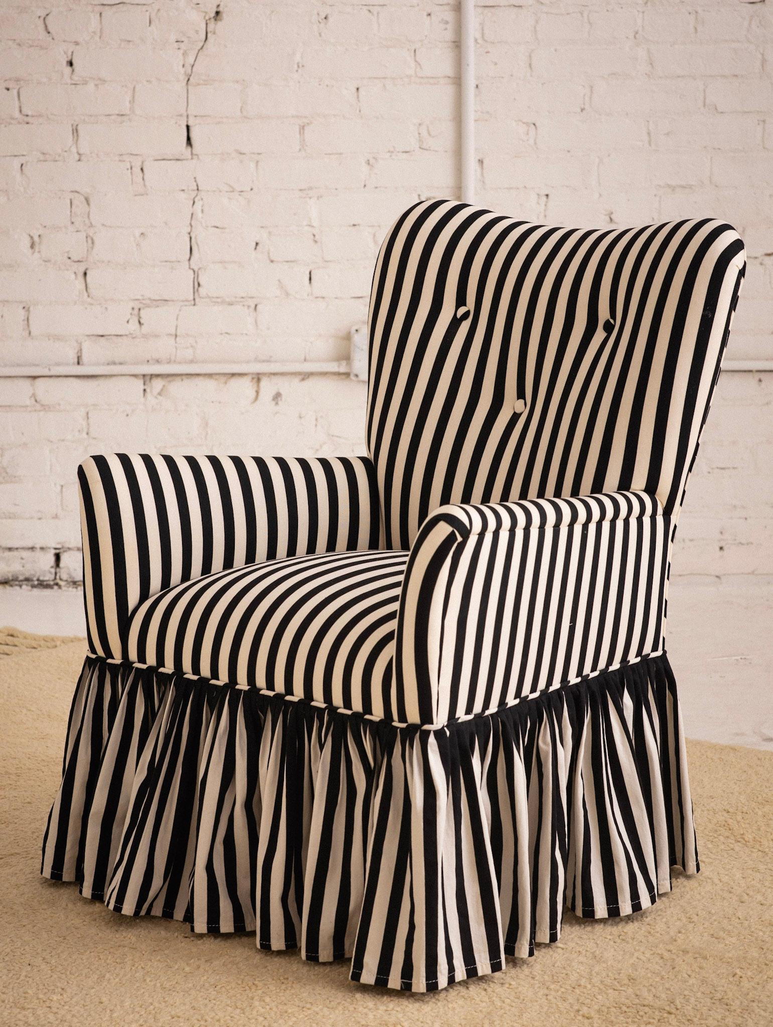 black and white striped accent chair