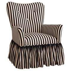 Mid Century Accent Chair in Black and White Stripe with Ruffle Skirt