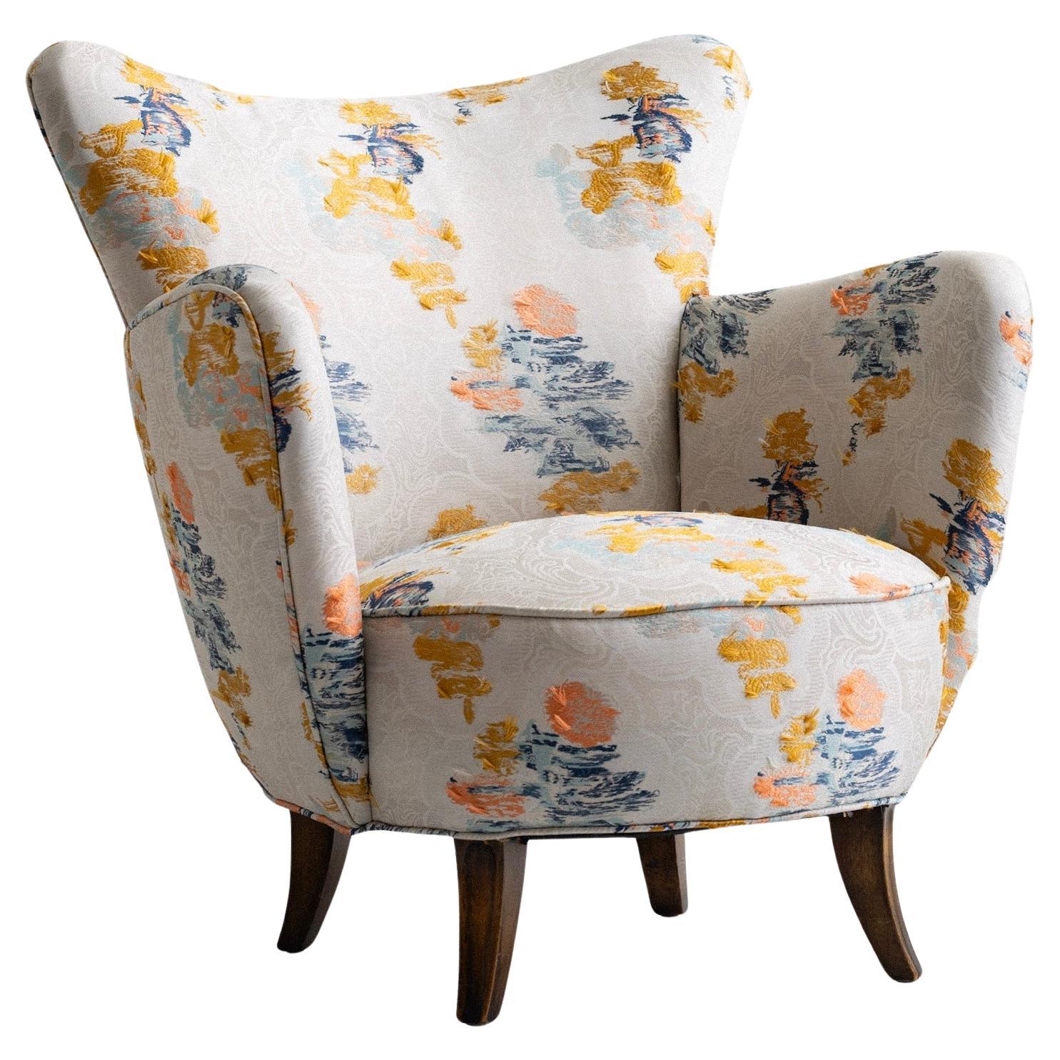 Mid-Century Accent Chair in Dedar Milano, ‘Say Goodbye Flora’ For Sale