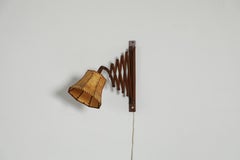 Mid-Century Accordion Wall Lamp, Dark Oak Stained Pine, Leather Shade