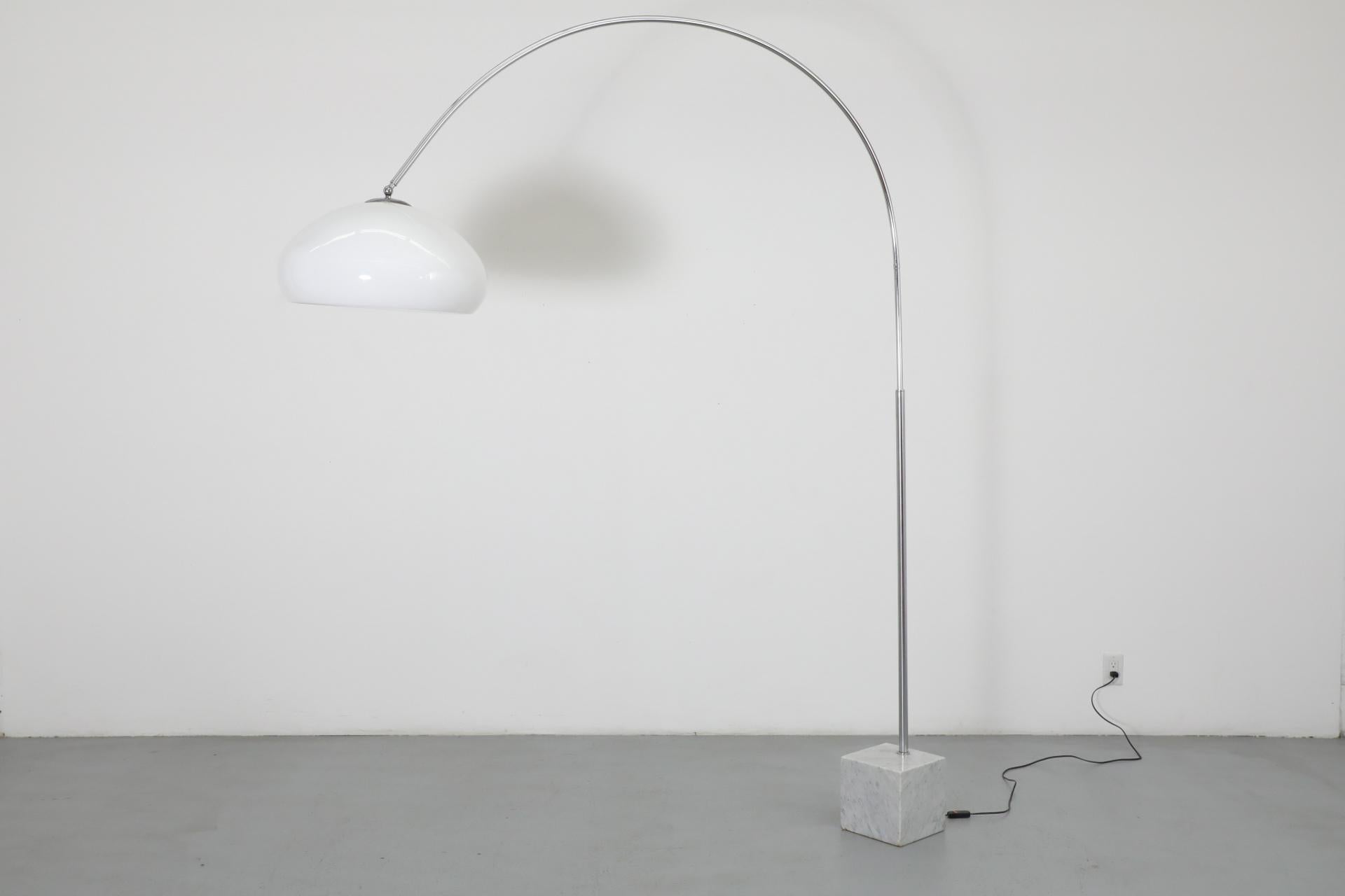 Dutch Mid-Century Achille Castiglioni Inspired Standing Arc Lamp with Marble Cube Base