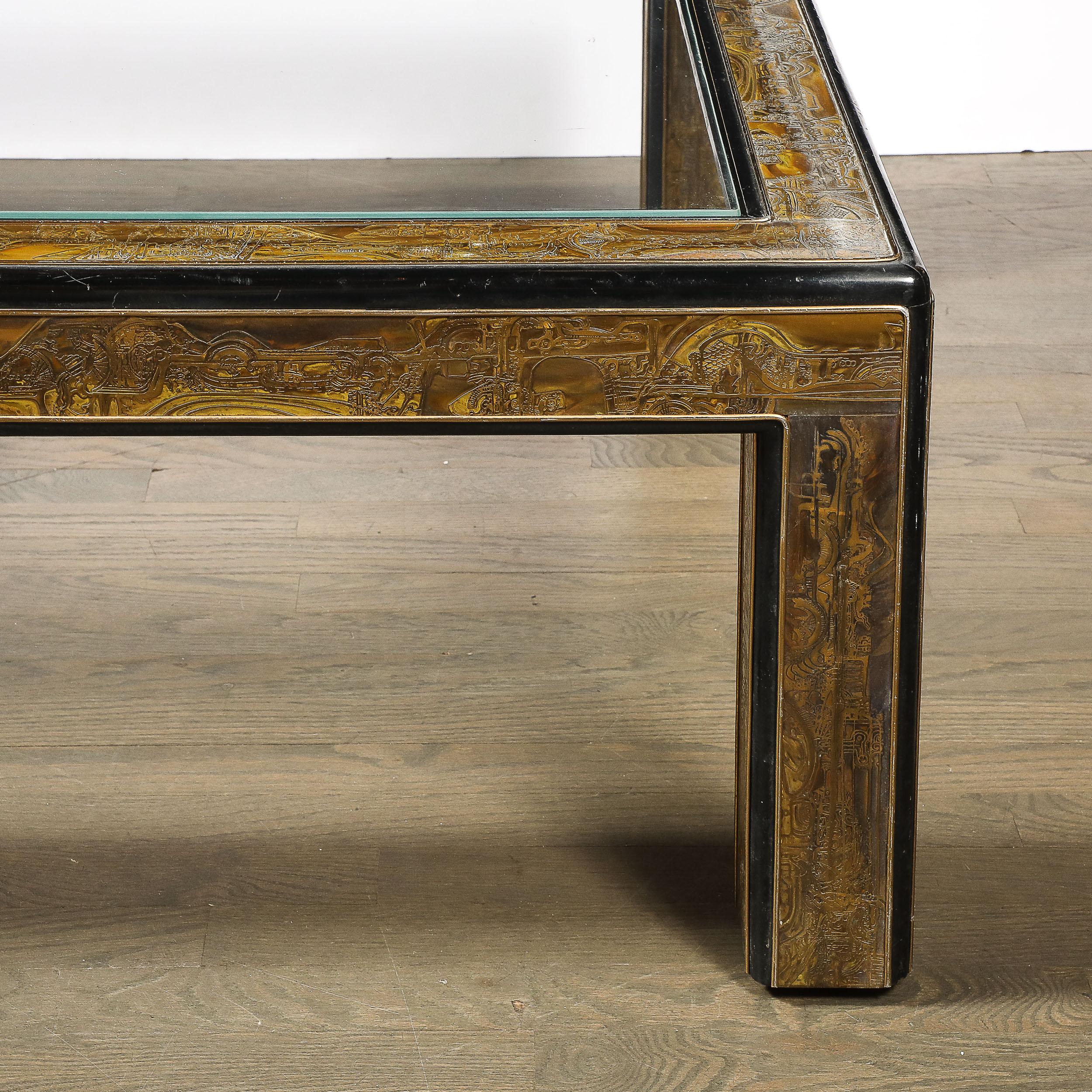 Table à cocktail du milieu du siècle en laiton, laque et verre gravé à l'acide par Mastercraft en vente 8