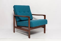 Mid Century Acqua Blue Wool Armchair, Zenon Baczyk, Poland, 1960s