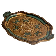 Midcentury Acqua Green Decorative Wood Plate, Italy, 1960s