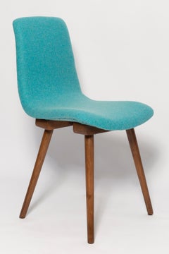 Mid Century Acqua Wool Vintage Chair, by Fameg Factory, Poland, 1960s