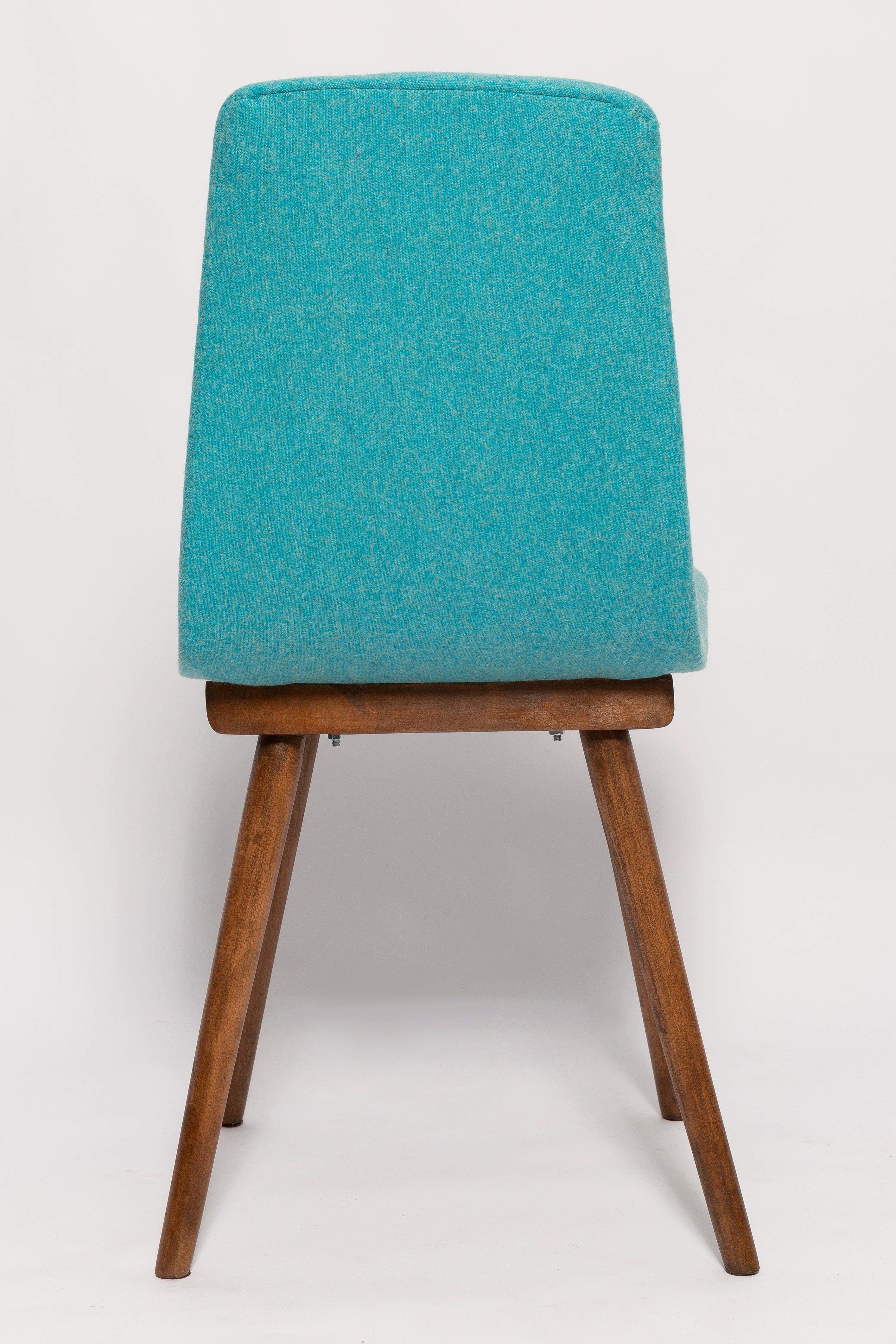 Polish Mid Century Acqua Wool Vintage Chair, by Fameg Factory, Poland, 1960s For Sale