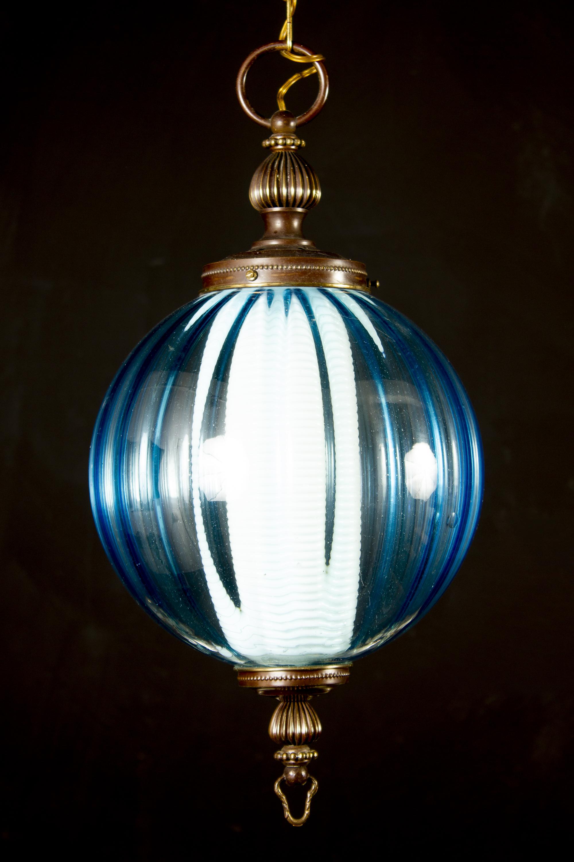 Midcentury Aquamarine Murano Glass Atmosphere Lanterns or Pendants, Italy, 1950 1