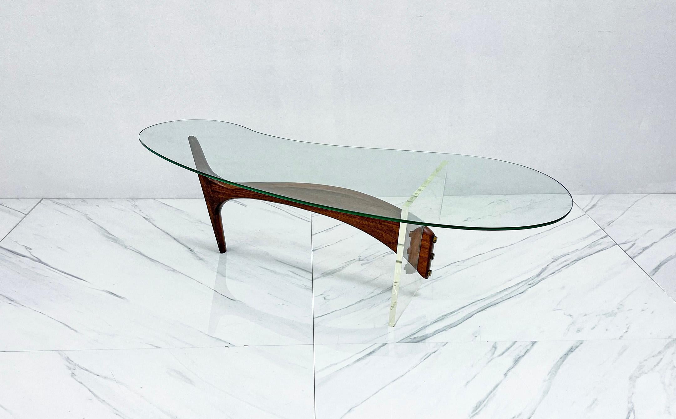Mid-20th Century Midcentury Acrylic and Walnut Biomorphic Coffee Table 