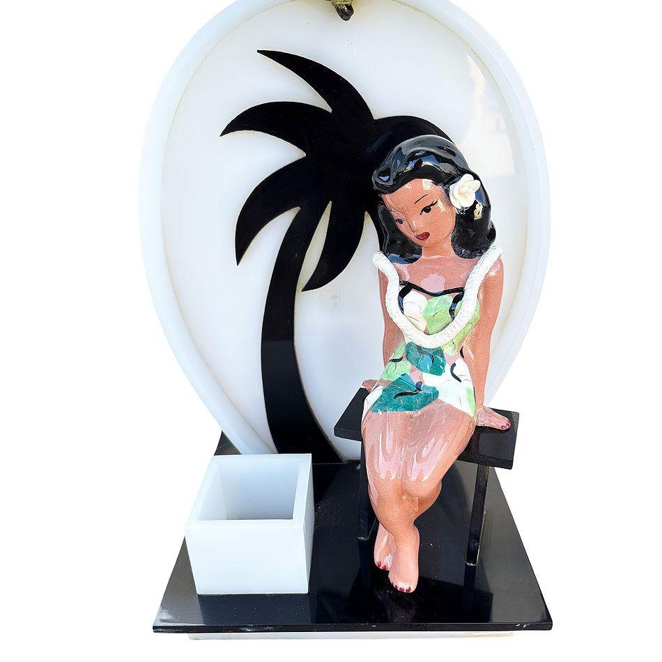 Lámpara de sobremesa acrílica de mediados de siglo Hula Girl Silueta de palmera de medianoche by Moss en venta 3