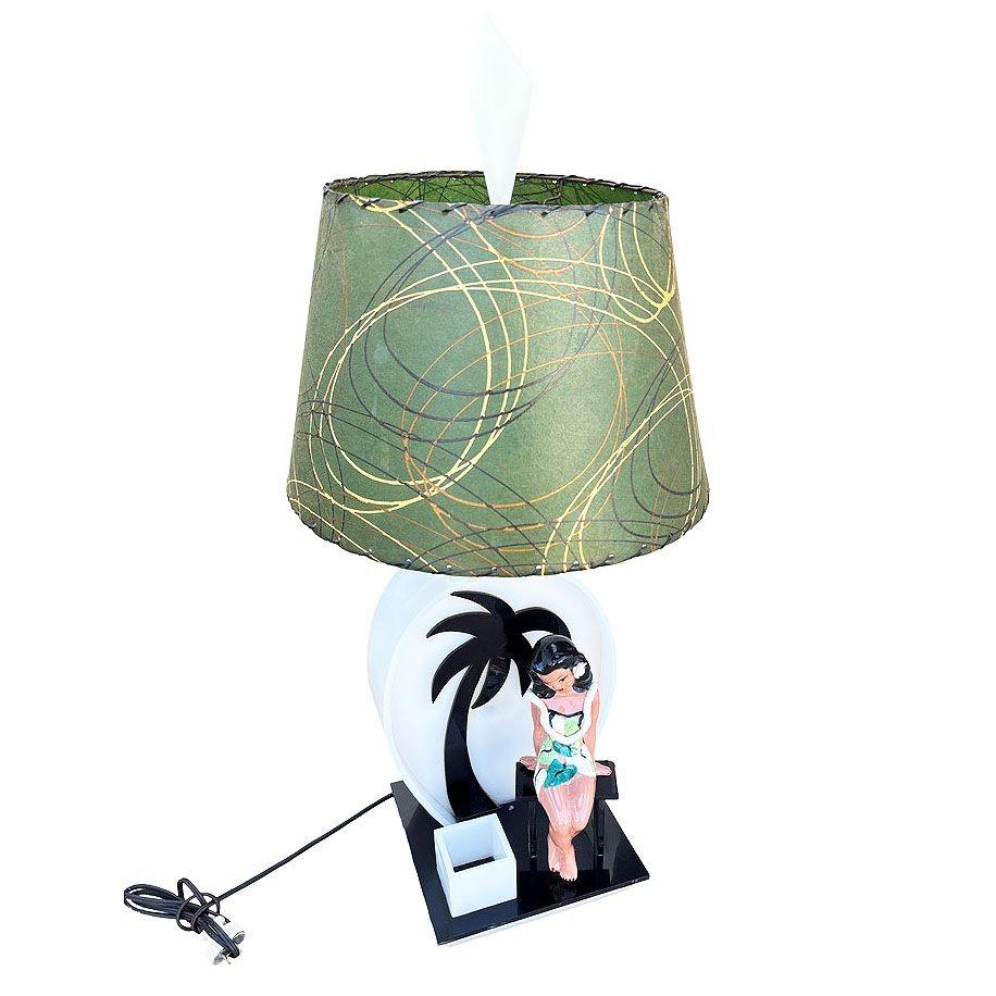 Lámpara de sobremesa acrílica de mediados de siglo Hula Girl Silueta de palmera de medianoche by Moss Moderno de mediados de siglo en venta