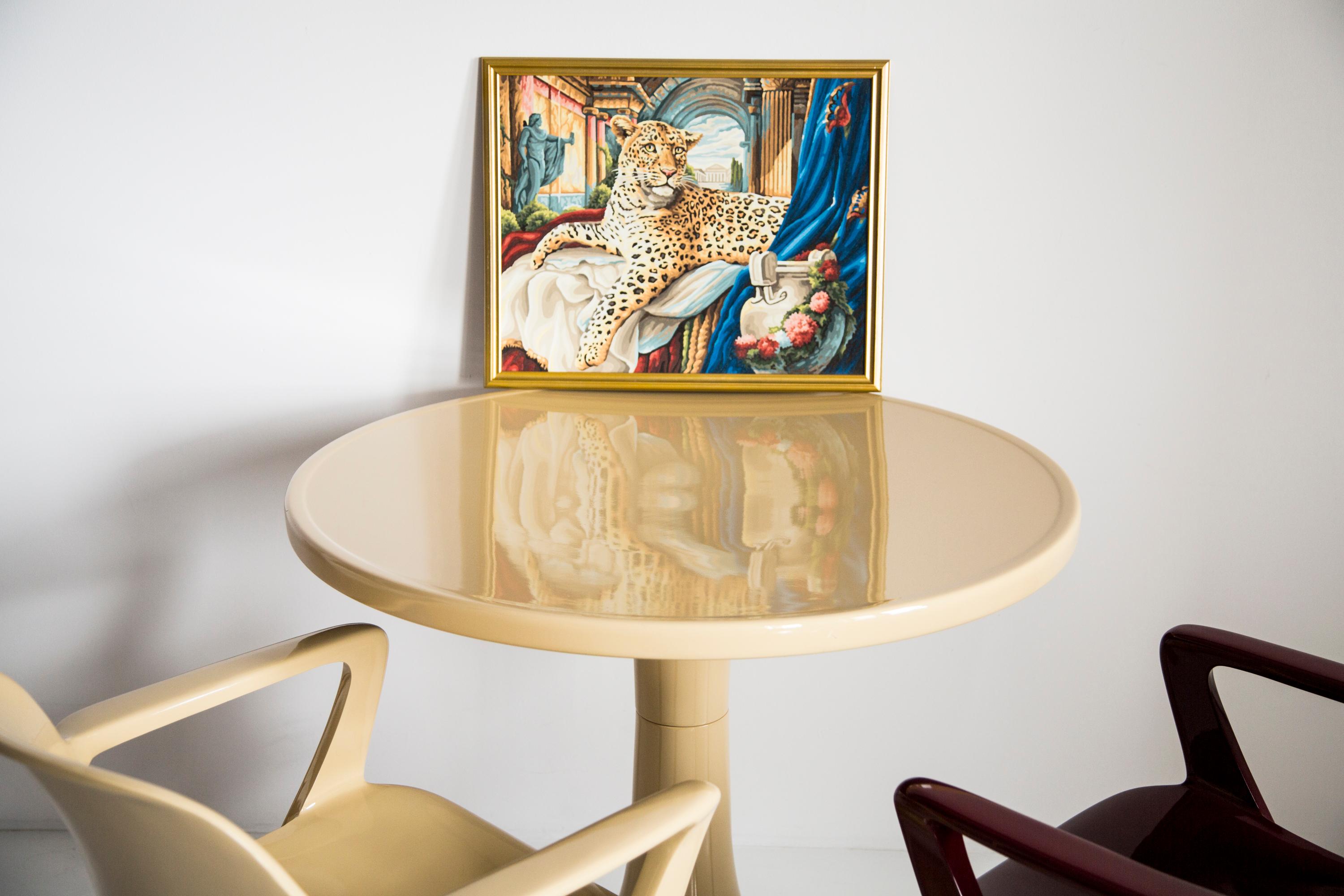 Italian Midcentury Acrylic Leopard Painting, Gold Wood Frame, 1960s, Europe For Sale