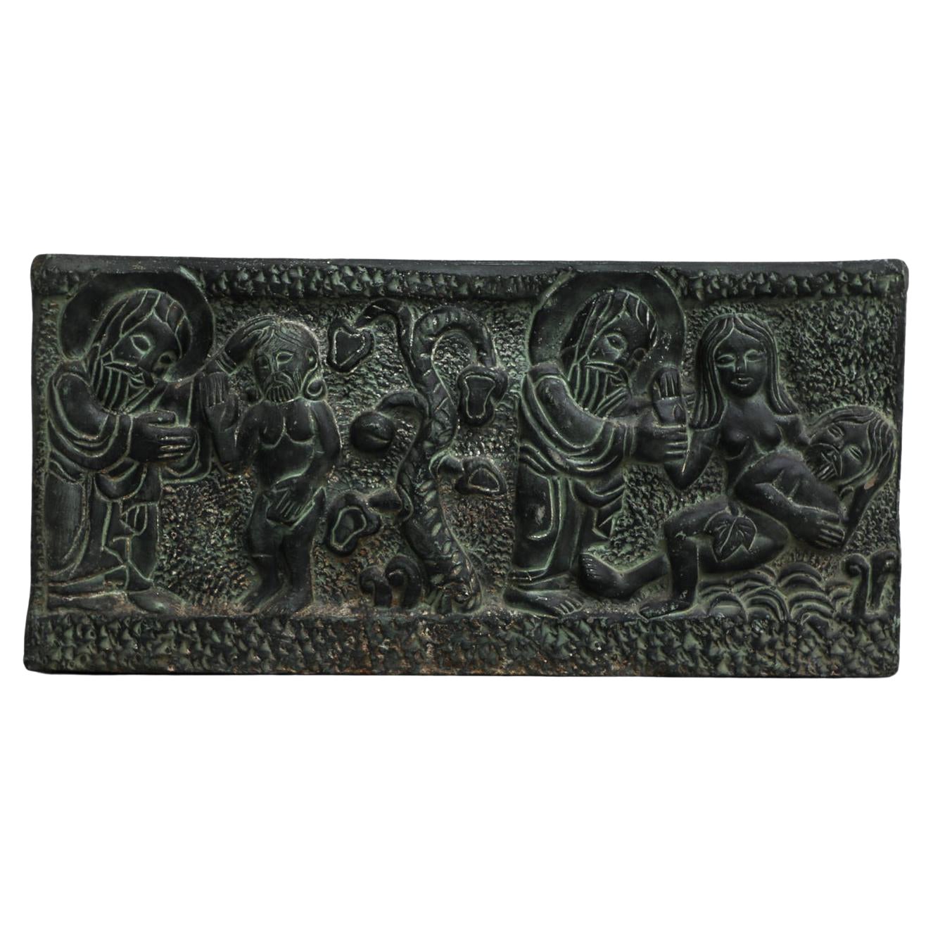 Mid-Century Adam and Eve Engraved Ceramic Planter Box For Sale