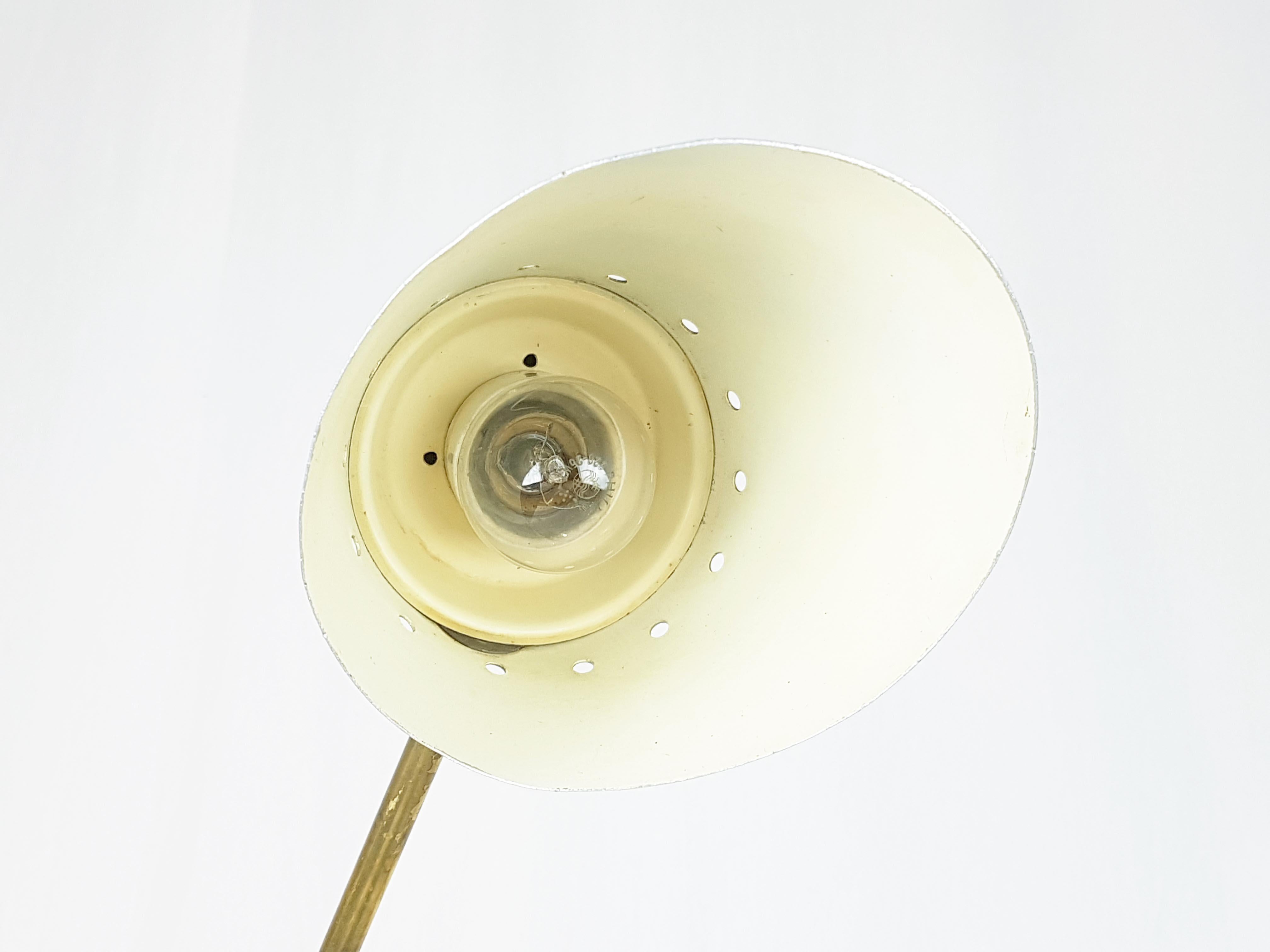 Painted Midcentury Adjustable Aqua Green Metal & Brass Table Lamp For Sale