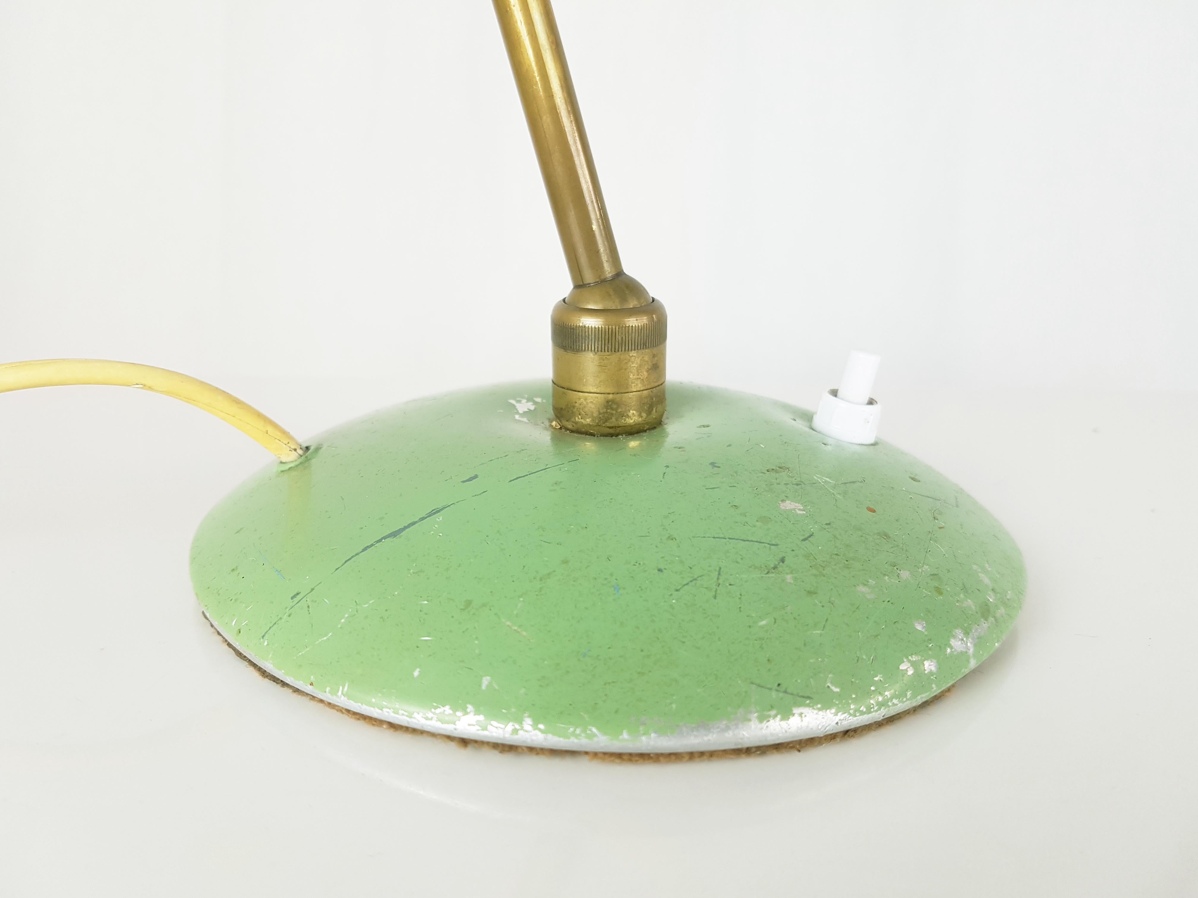 Midcentury Adjustable Aqua Green Metal & Brass Table Lamp For Sale 2