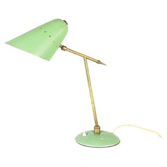 Mid-Century Adjustable Aqua Green Metal & Brass Table Lamp