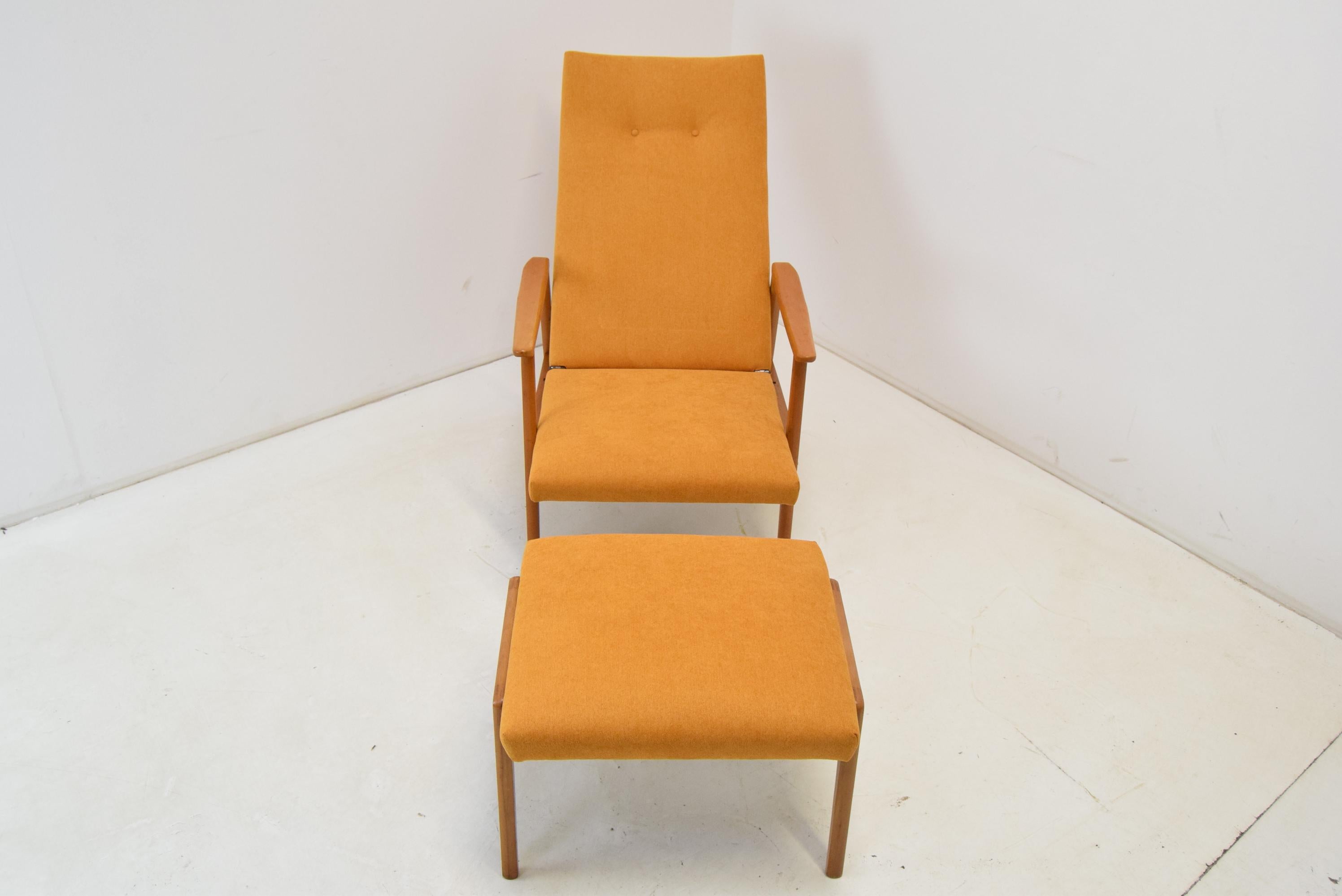 Mid-Century Modern Midcentury Adjustable Armchair and Footstool, Jitona, 1960s