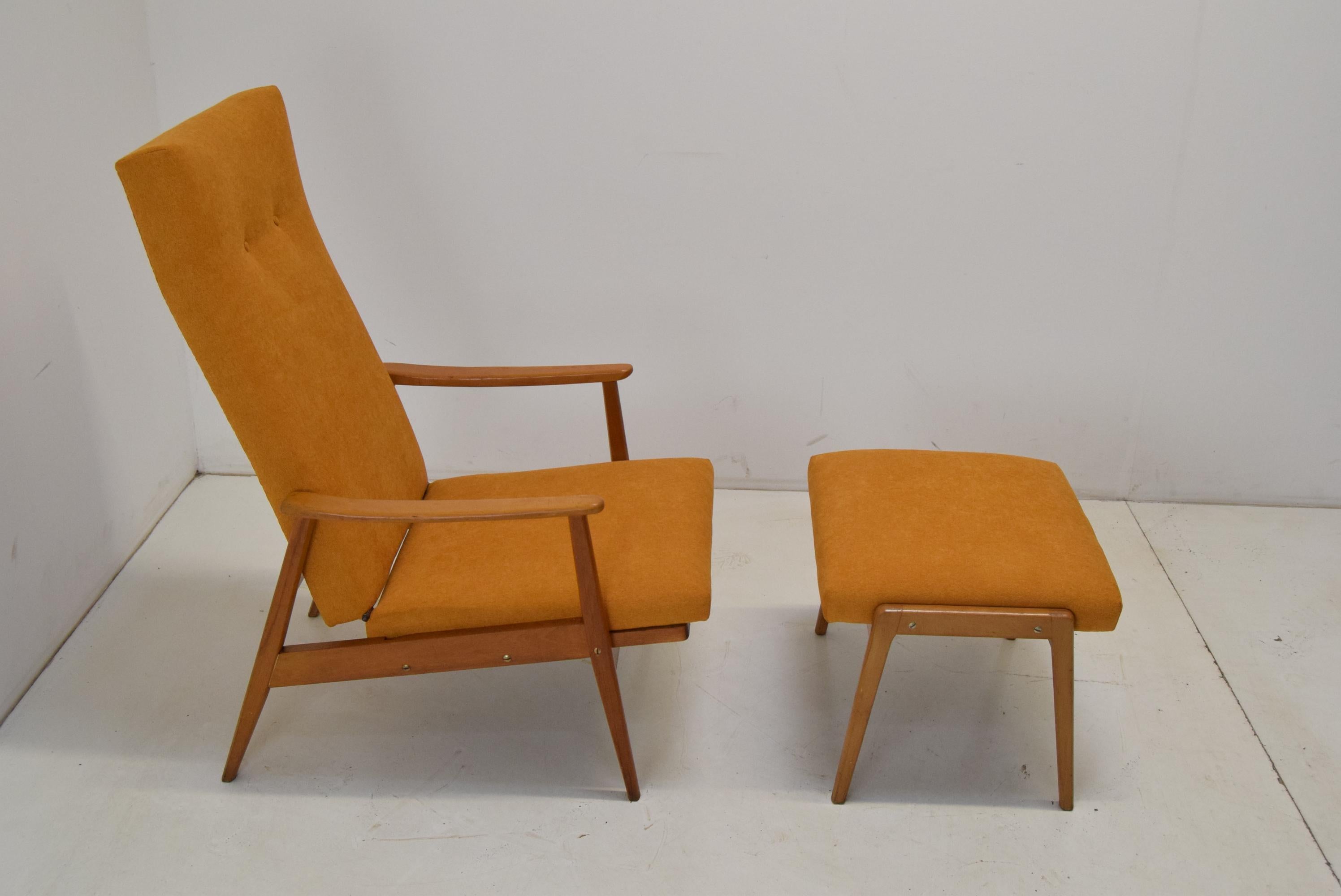 Czech Midcentury Adjustable Armchair and Footstool, Jitona, 1960s