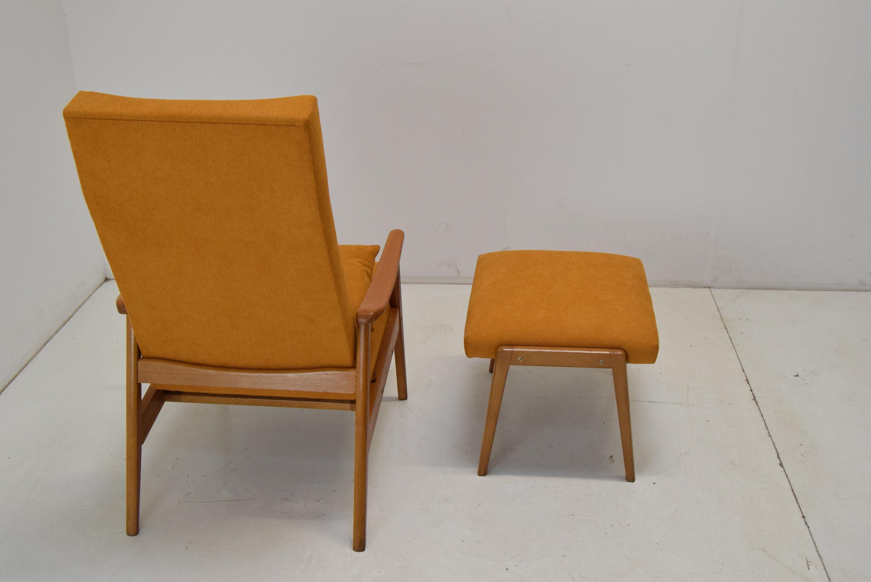 Mid-20th Century Midcentury Adjustable Armchair and Footstool, Jitona, 1960s