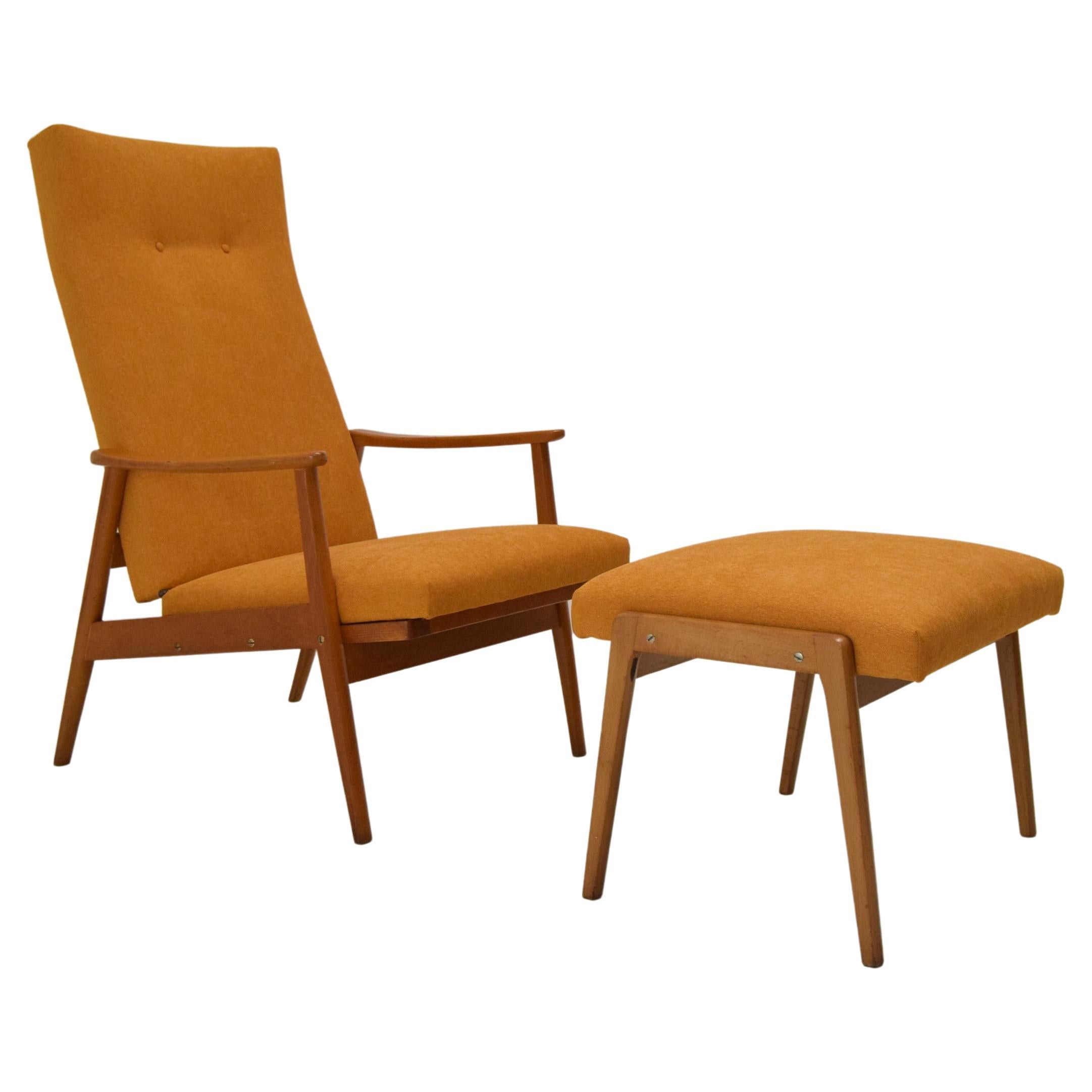 Midcentury Adjustable Armchair and Footstool, Jitona, 1960s