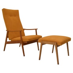 Midcentury Adjustable Armchair and Footstool, Jitona, 1960s