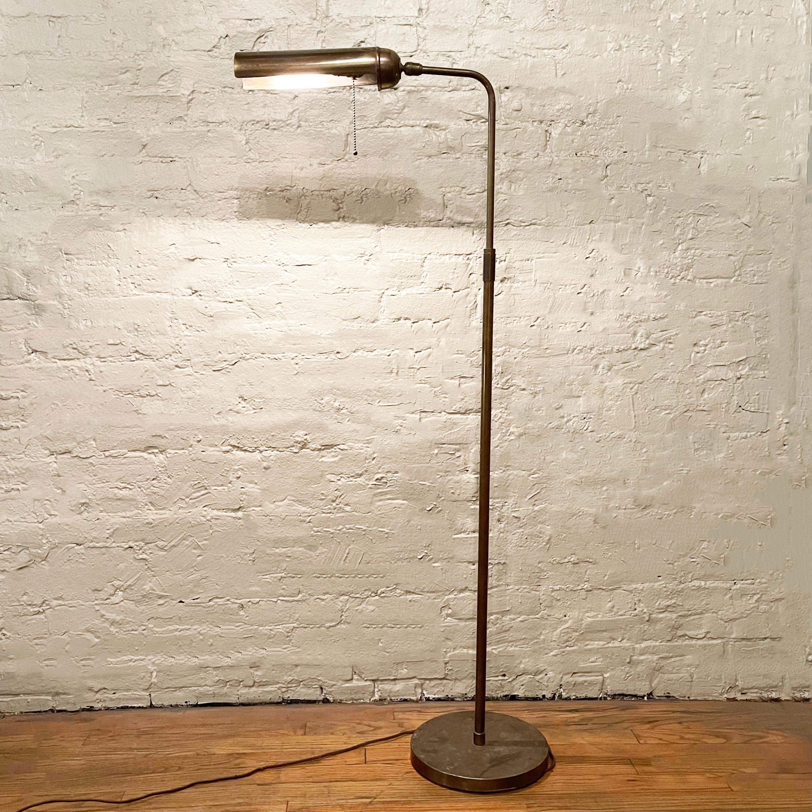 Mid-Century Modern Mid-Century Adjustable Brass Library Reading Floor Lamp For Sale