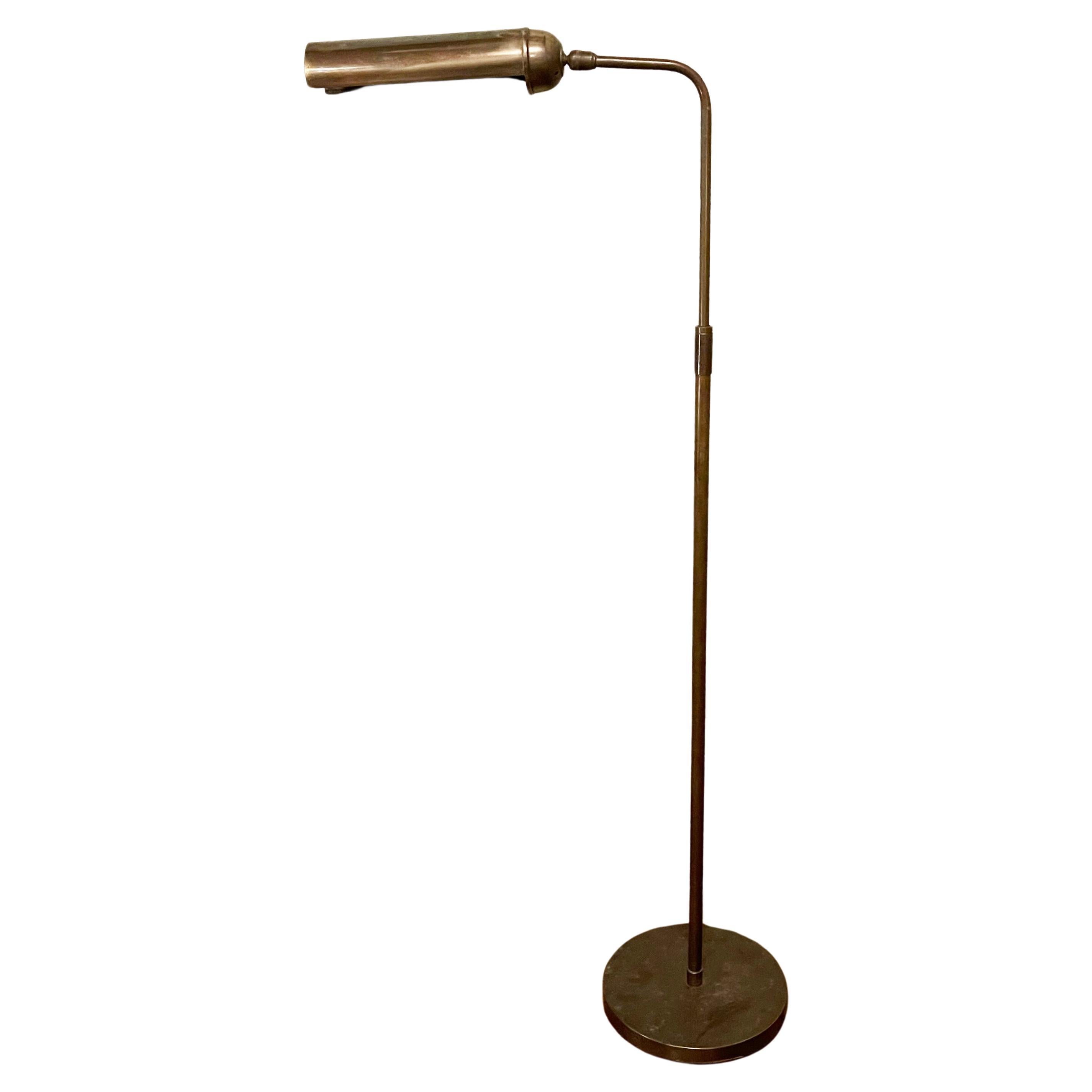 Mid-Century Adjustable Brass Library Reading Floor Lamp For Sale