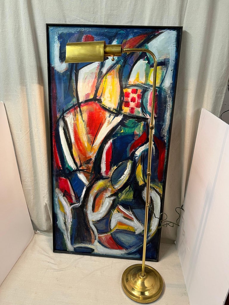Mid Century Adjustable Brass Pharmacy Floor Lamp For Sale at 1stDibs