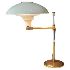 Mid-Century Adjustable Brass Saucer Style Desk Lamp by Dazor