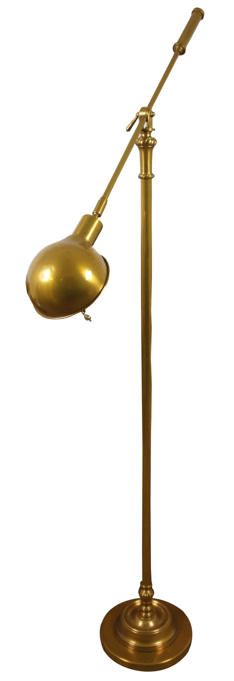 Mid Century Adjustable Brass Swing Arm Reading Library Floor Lamp MCM ...