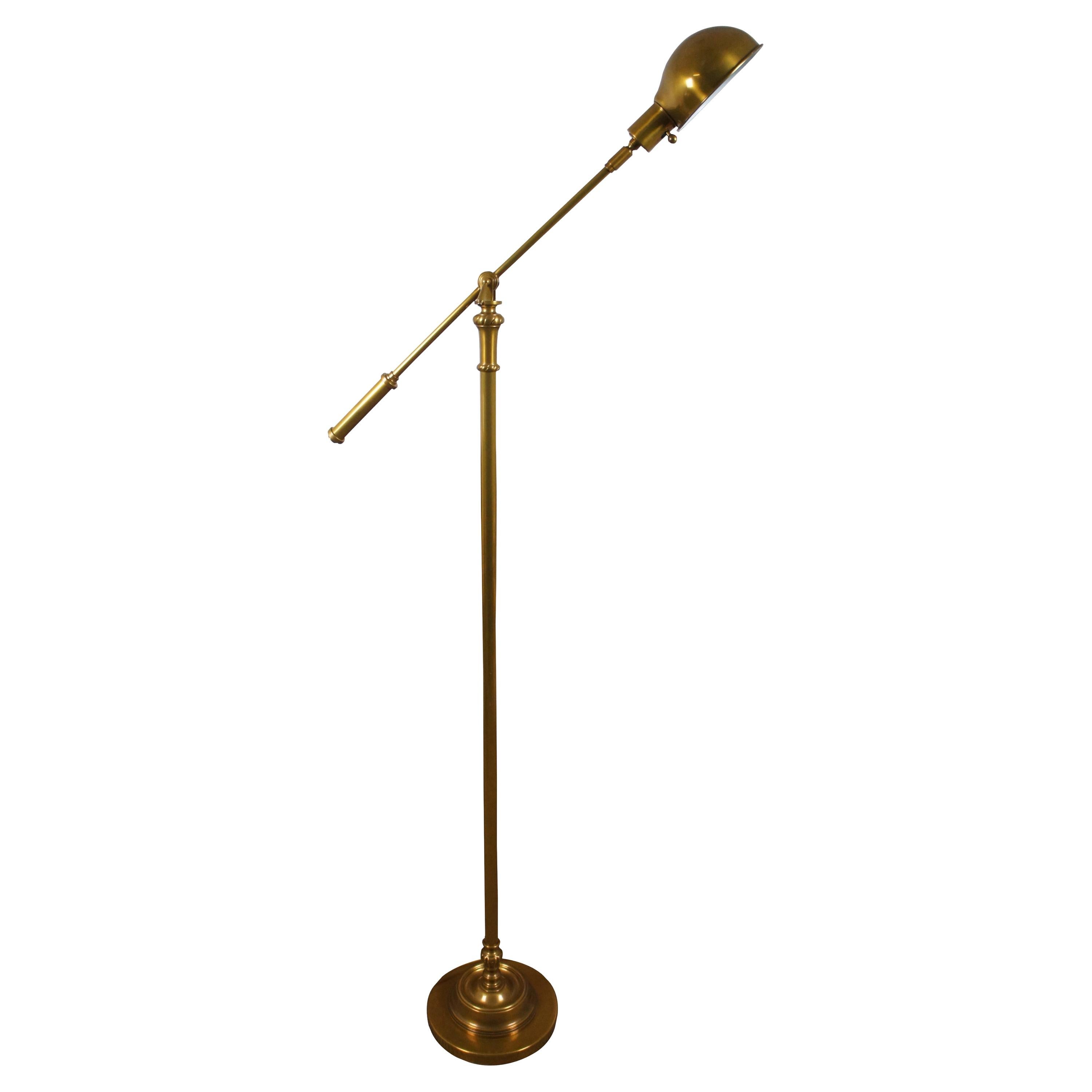Mid Century Adjustable Brass Swing Arm Reading Library Floor Lamp MCM 