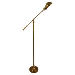 Vintage Mid Century Adjustable Brass Swing Arm Reading Library Floor Lamp MCM 