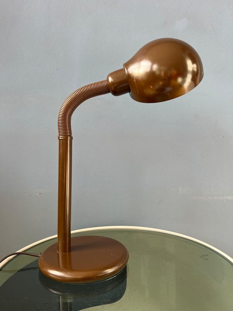 20th Century Mid Century Adjustable Brown Snake Table Lamp, 1970s For Sale